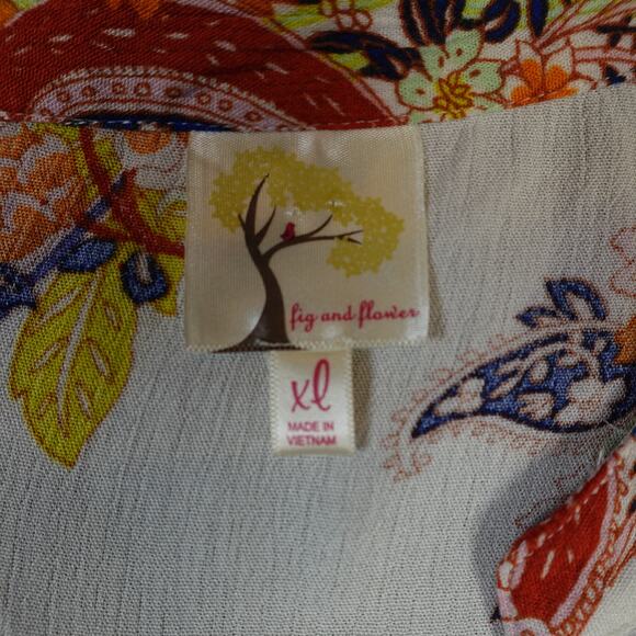 Fig and Flower Top Womens Extra Large Paisley Floral TUnic Long Sleeve Button Up - Picture 2 of 9